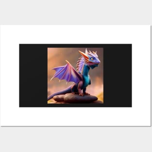 Baby Purple and Blue Dragon with Purple Wings Posters and Art